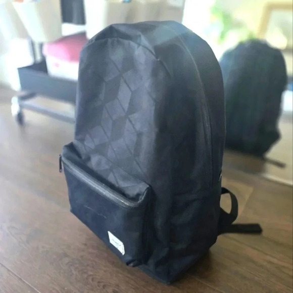Black Herschel Backpack with Red and White Striped Interior - Picture 1 of 5